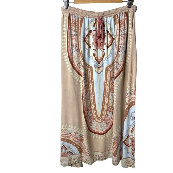 Soft Surroundings Rayon Boho Print Multicolor Drawstring Midi Skirt, Medium - Picture 1 of 7